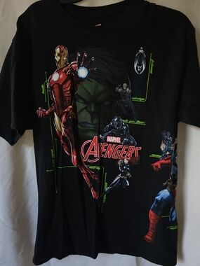 Marvel Avengers Black Graphic Tee - Iron Man Hulk Design